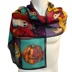 Echo Halloween Scarf – Made in Italy – Ghosts, Pumpkins, Black Cats & Witches